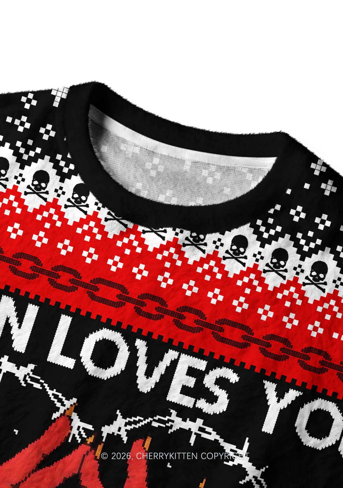Halloween Satan Loves You Heart Y2K Christmas Knit Sweatshirt Cherrykitten
