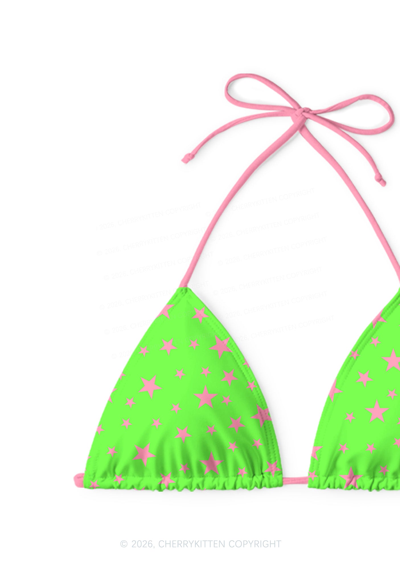 Pink Star On Green Y2K Print Bikini Set Cherrykitten