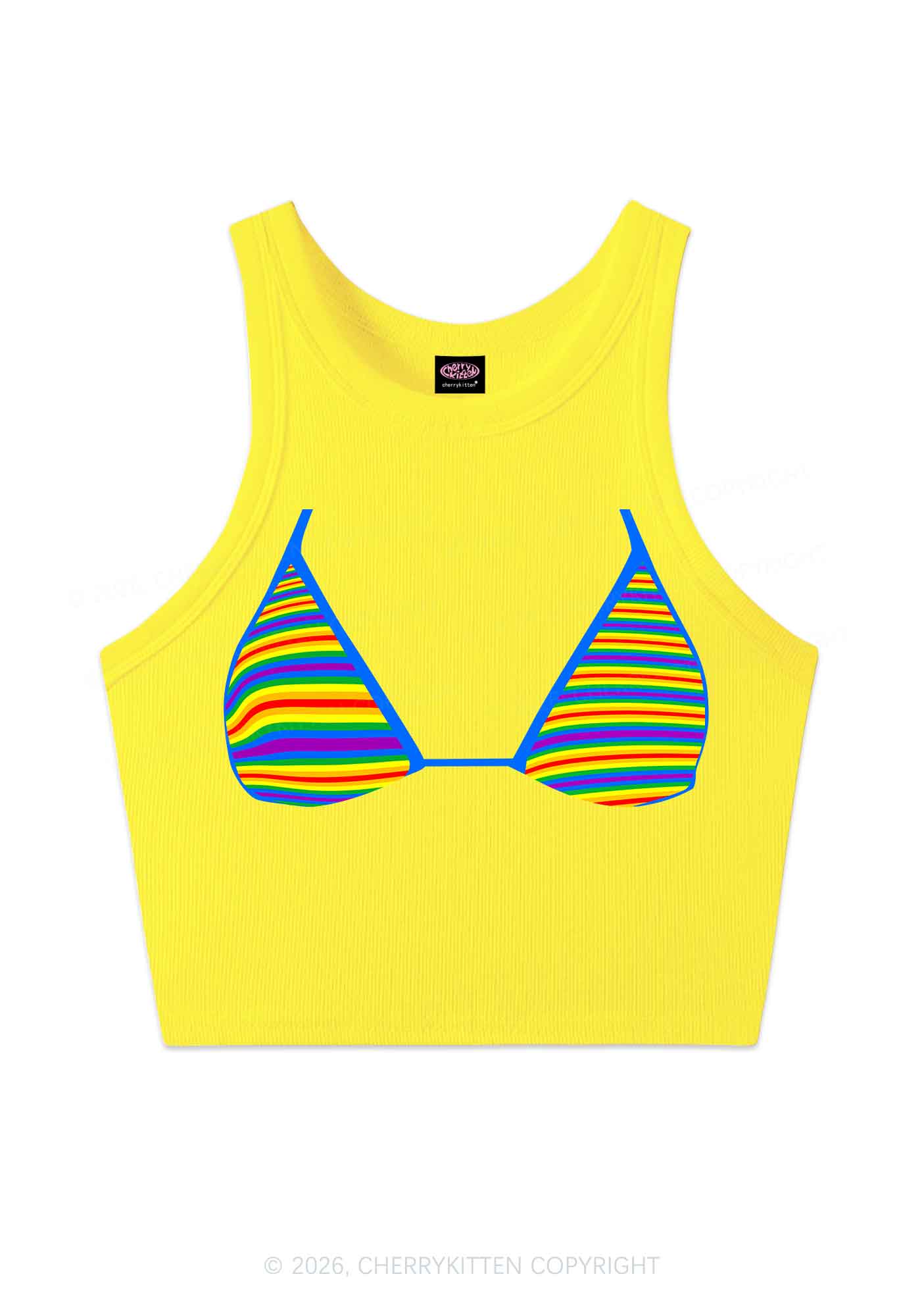 Rainbow Stripe Bra Pride Y2K Crop Tank Top Cherrykitten