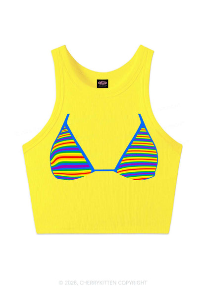 Rainbow Stripe Bra Pride Y2K Crop Tank Top Cherrykitten
