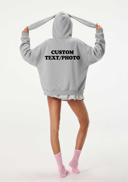 Custom Personalized Text Y2K Bunny Ear Zip Hoodie Cherrykitten