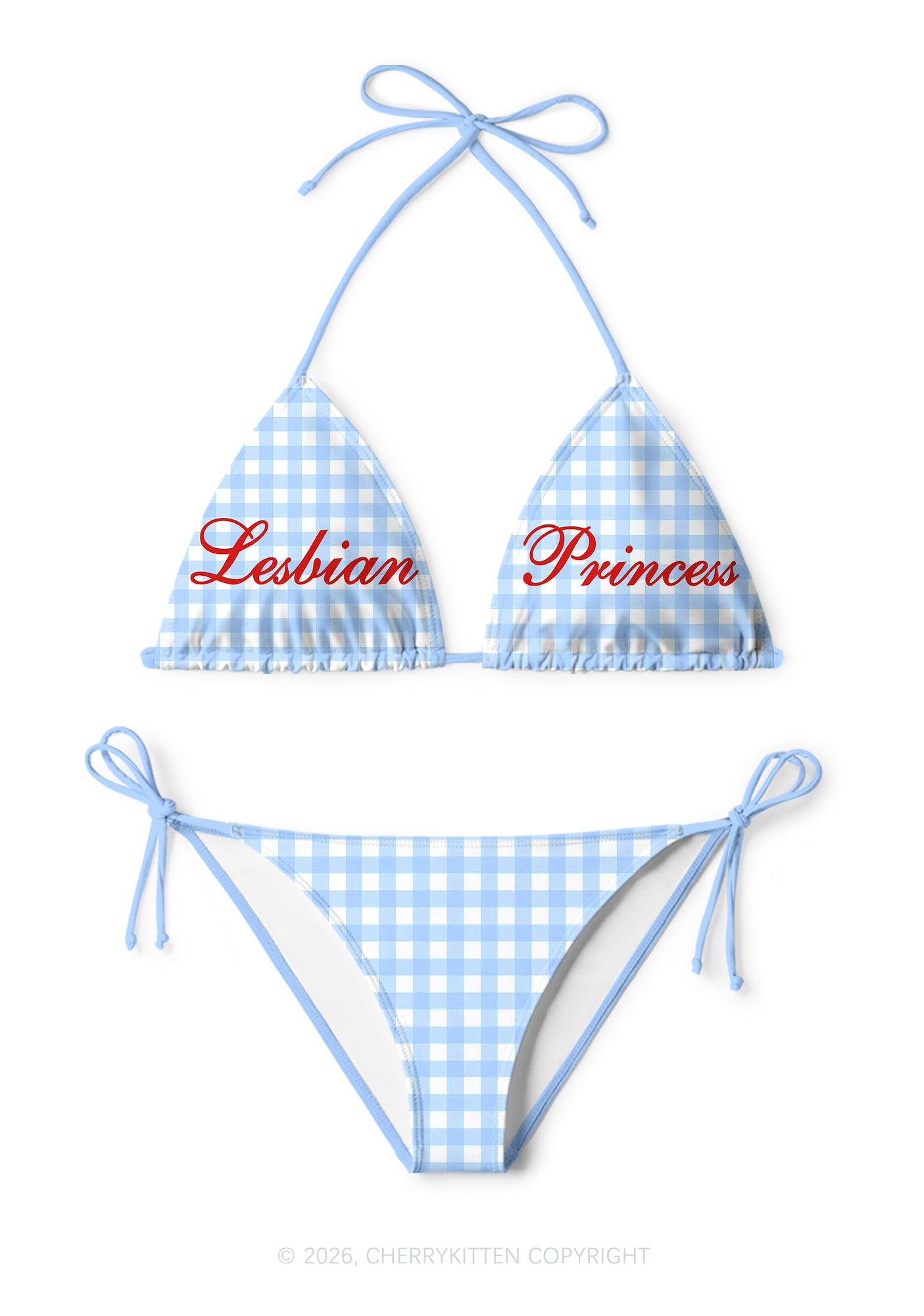 Blue Plaid Lesbian Princess Pride Y2K Print Bikini Set Cherrykitten