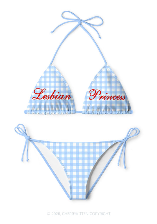 Blue Plaid Lesbian Princess Pride Y2K Print Bikini Set Cherrykitten