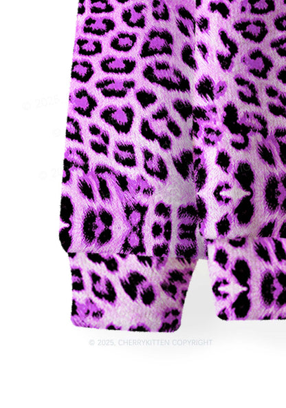 Dark Purple Leopard Y2K Christmas Knit Sweatshirt Cherrykitten
