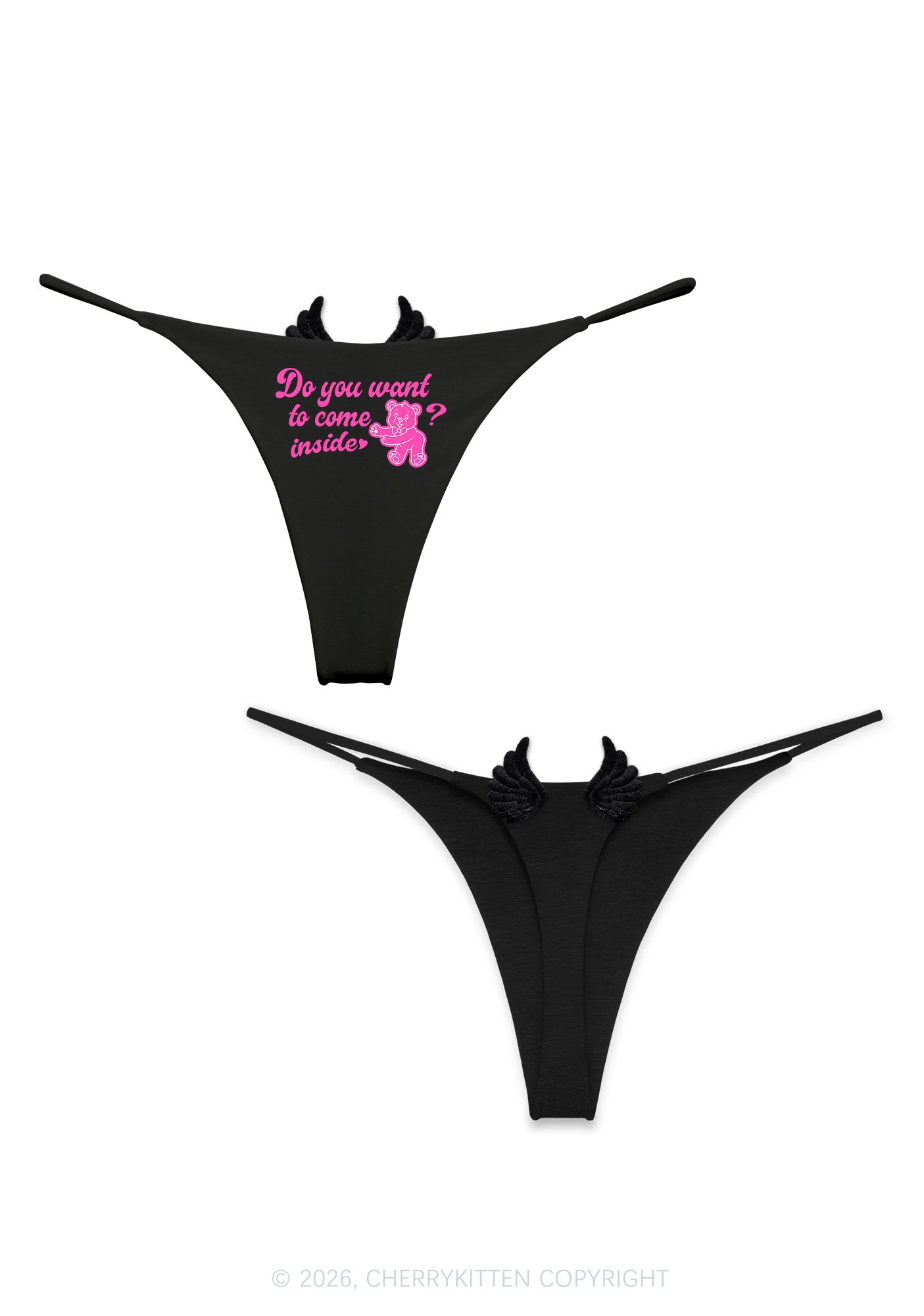 Do You Want To Come Inside Y2K Bikini String Thong With Black Wings Cherrykitten