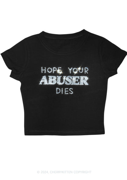 Curvy Rhinestone Abuser Dies Y2K Baby Tee Cherrykitten