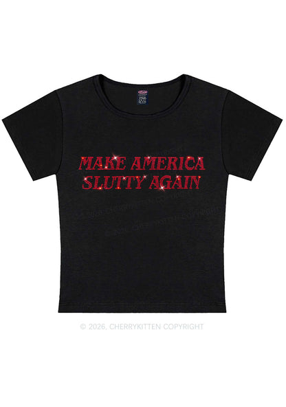 Rhinestone Make America Slxtty Y2K Baby Tee Cherrykitten