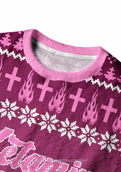 Pink K Pony Y2K Christmas Knit Sweatshirt Cherrykitten