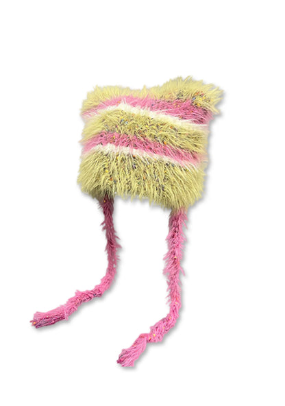 Cute Cat Ear Lace Up Y2K Knitted Hat Cherrykitten