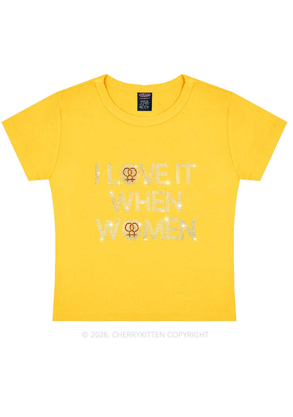 Rhinestone I Love It When Women Pride Y2K Baby Tee Cherrykitten