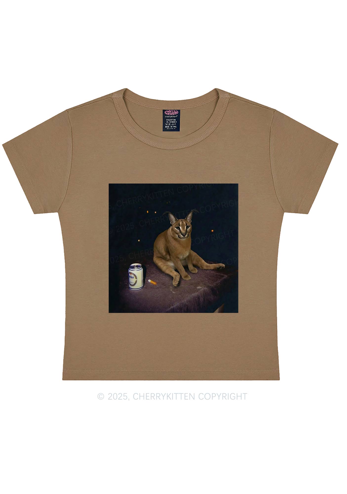 Drinking Floppa Y2K Baby Tee Cherrykitten