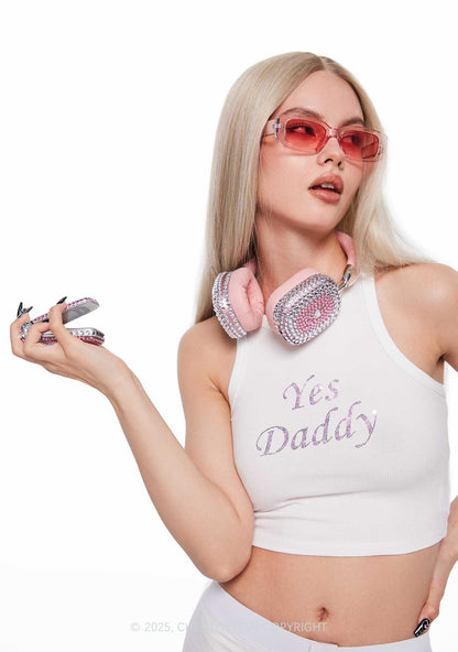 Rhinestone Yes Daddy Y2K Crop Tank Top Cherrykitten