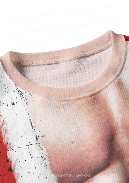 Muscle Santa Y2K Christmas Crop Knit Sweatshirt Cherrykitten