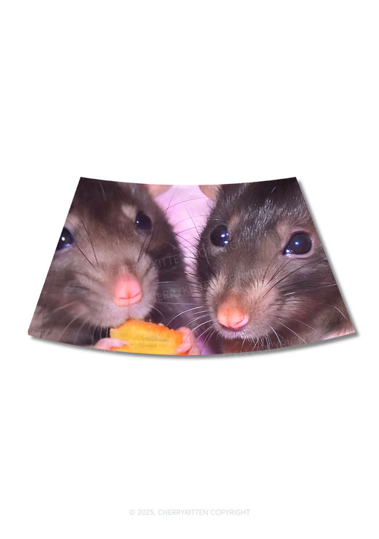 Cheese Rat Y2K Print Mini Skirt Cherrykitten
