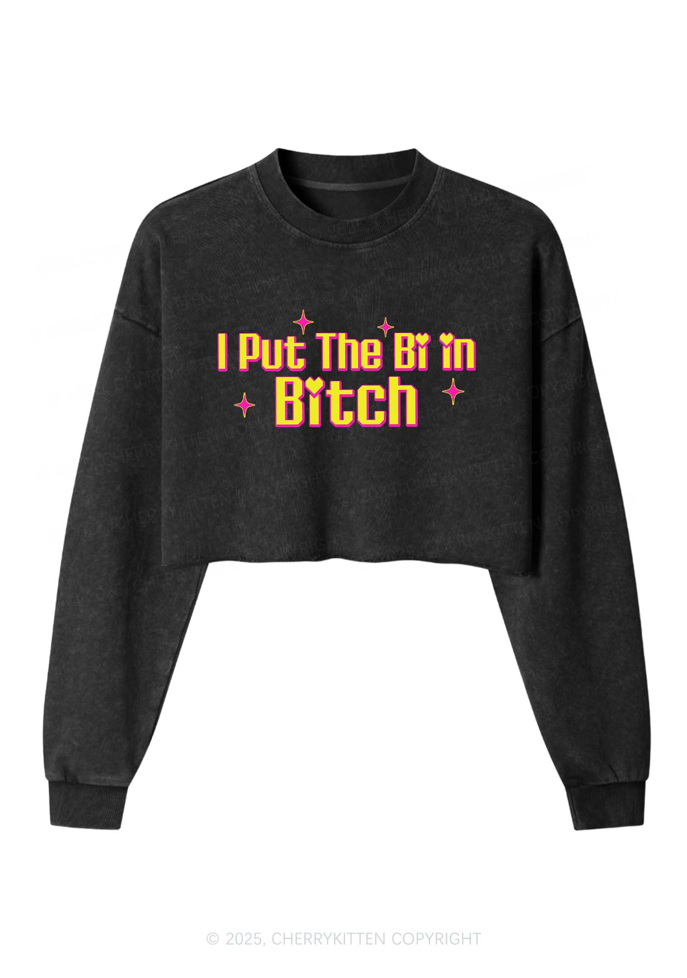Put The Bi In Bxxch Pride Y2K Crop Washed Sweatshirts Cherrykitten