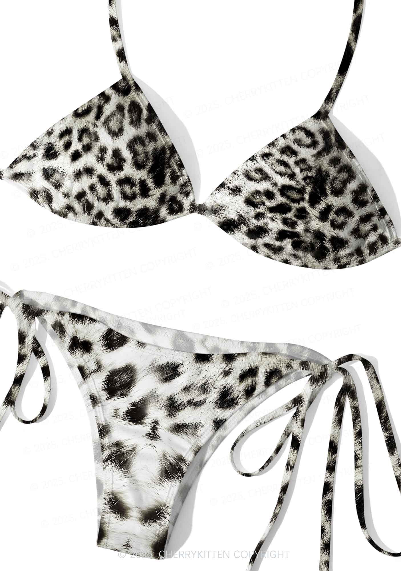 Snow Leopard Y2K Print Bikini Set Cherrykitten
