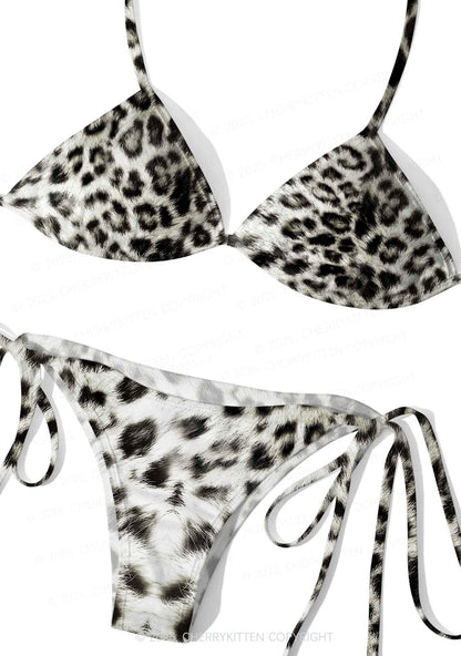 Snow Leopard Y2K Print Bikini Set Cherrykitten