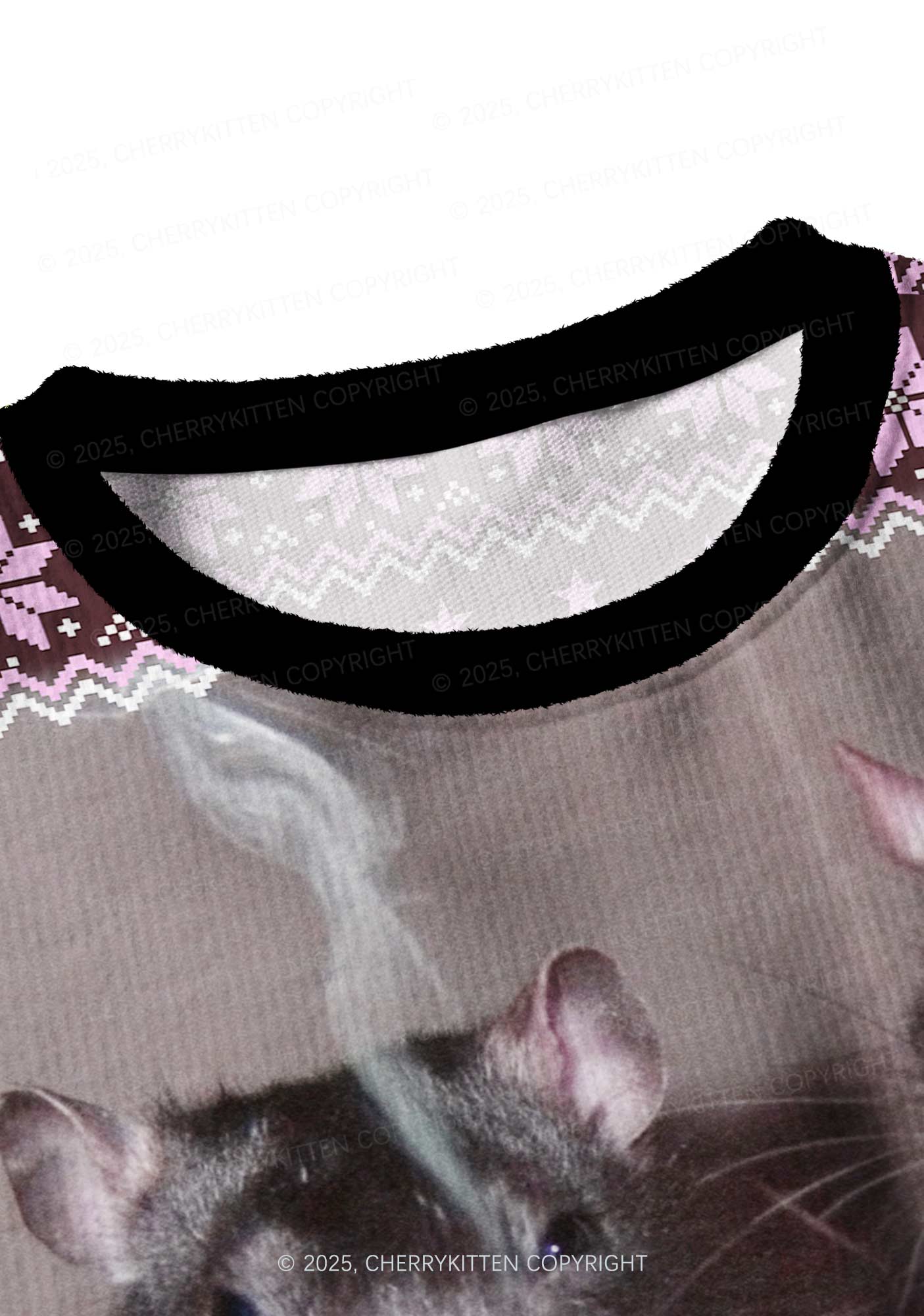 Brown Smoking Rats Y2K Christmas Crop Knit Sweatshirt Cherrykitten