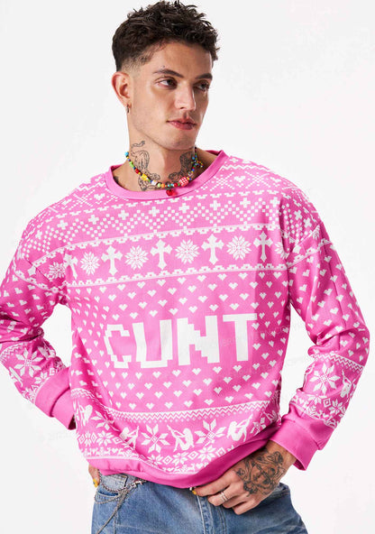 Pink Cxxt Y2K Christmas Knit Sweatshirt Cherrykitten