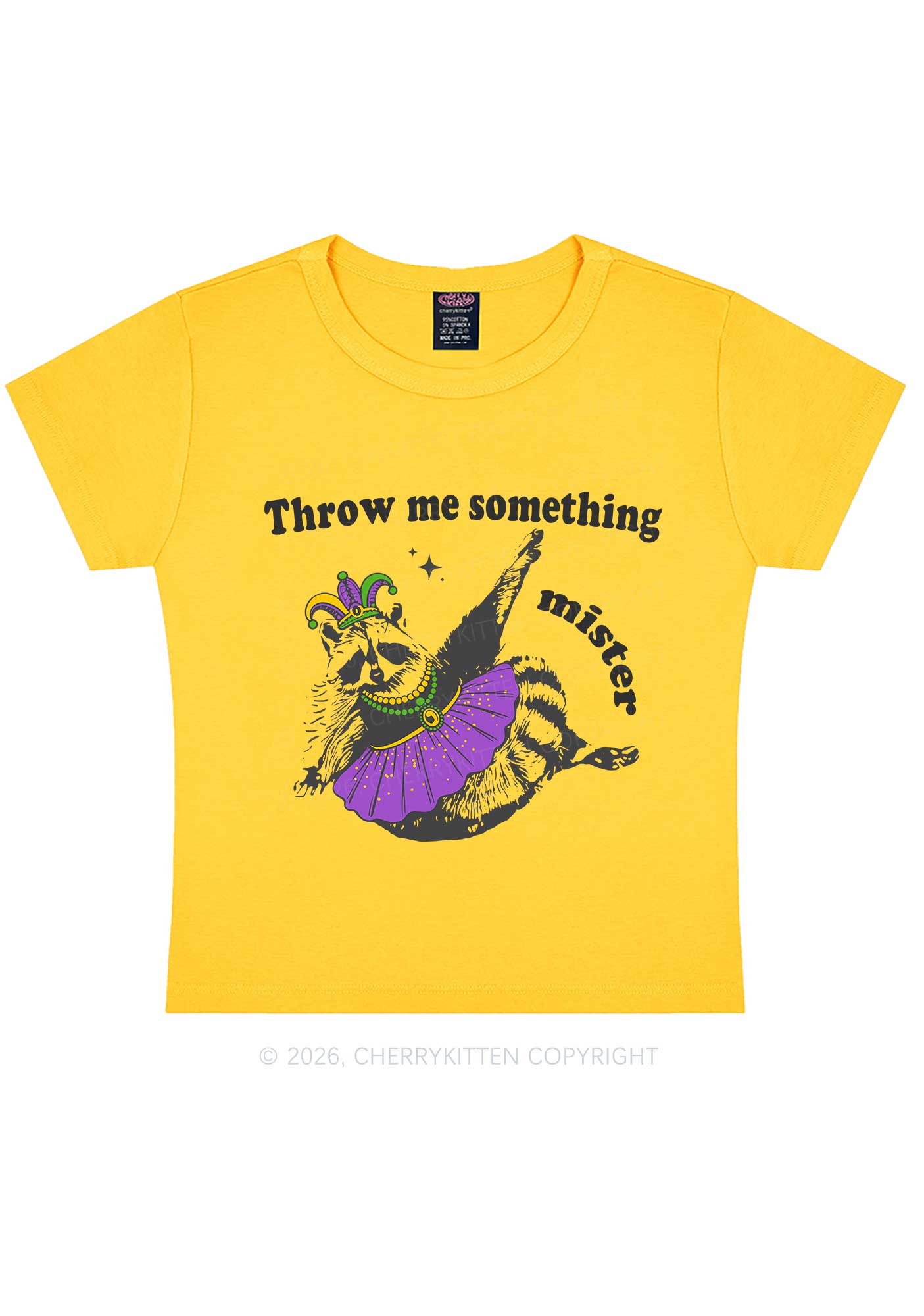 Throw Me Something Mister Raccoon Y2K Baby Tee Cherrykitten