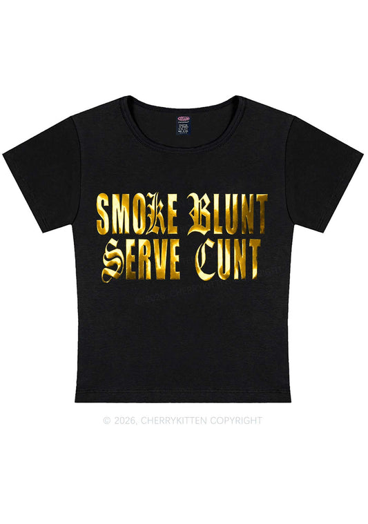 Smoke Blunt Silver Foil Printed Y2K Baby Tee Cherrykitten