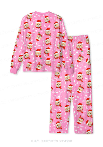 Custom Sweet Cat Face Y2K Print Long Sleeve Pajama Set Cherrykitten