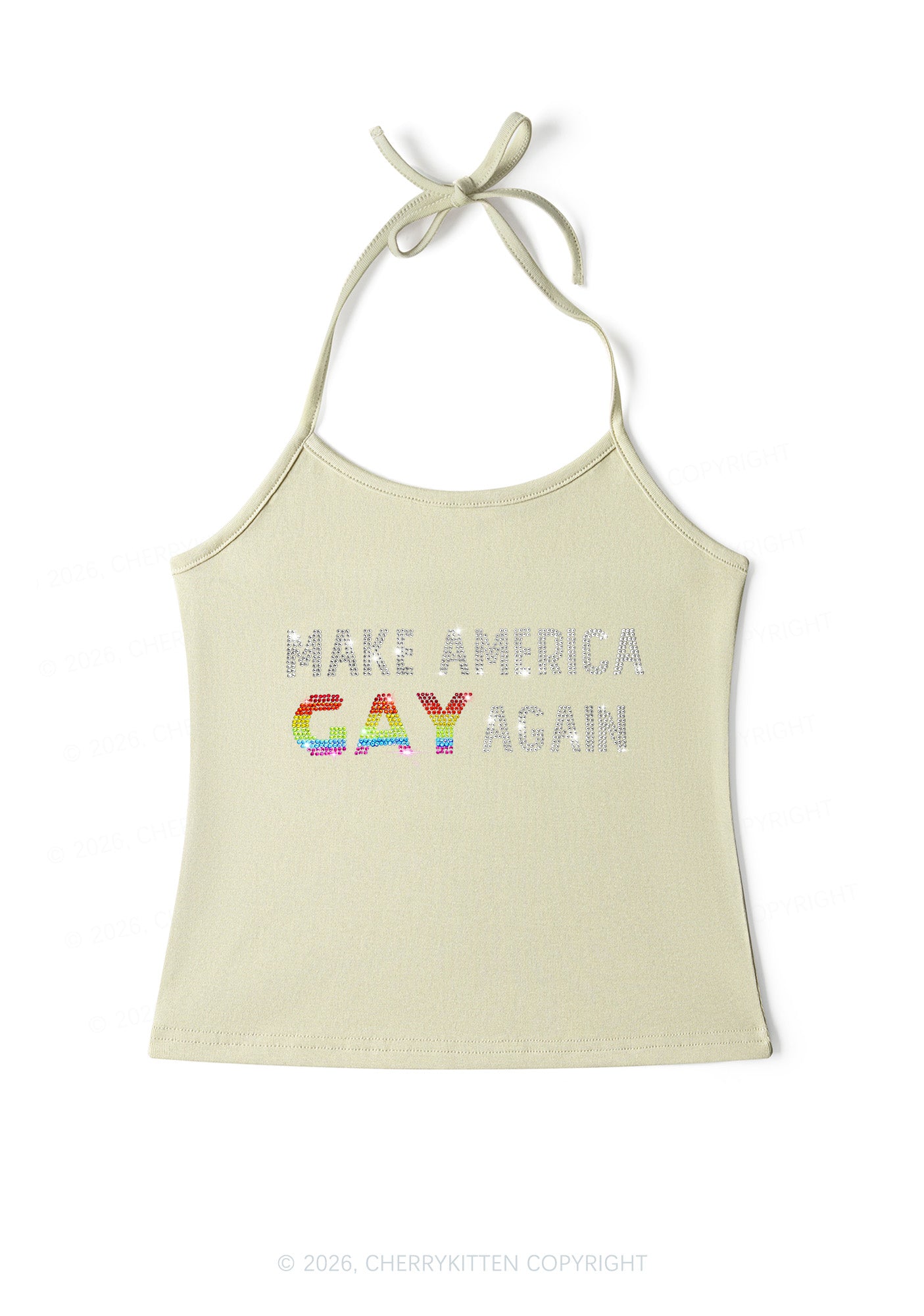 Rhinestone Make America Gay Again Pride Y2K Halter Neck Cami Cherrykitten