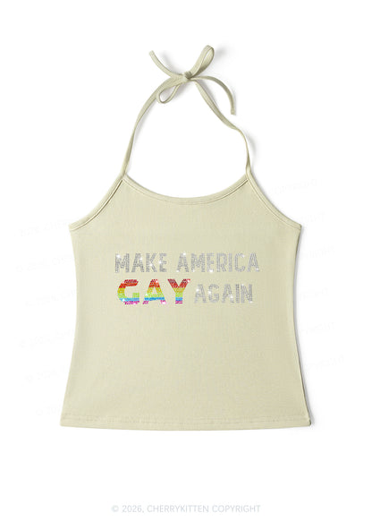 Rhinestone Make America Gay Again Pride Y2K Halter Neck Cami Cherrykitten
