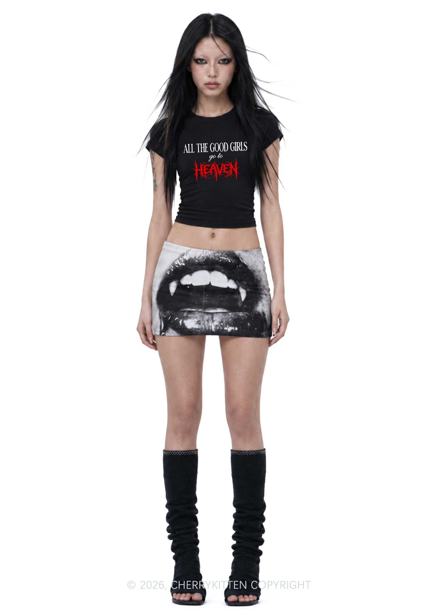 Good Girls Go To Heaven Y2K Goth Angel Wings Baby Tee Cherrykitten