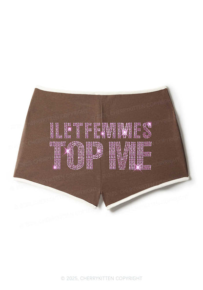 Rhinestone I Let Femmes Top Me Pride Y2K Booty Shorts Cherrykitten