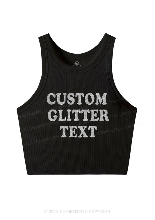 Custom Text Glitter Y2K Crop Tank Top Cherrykitten