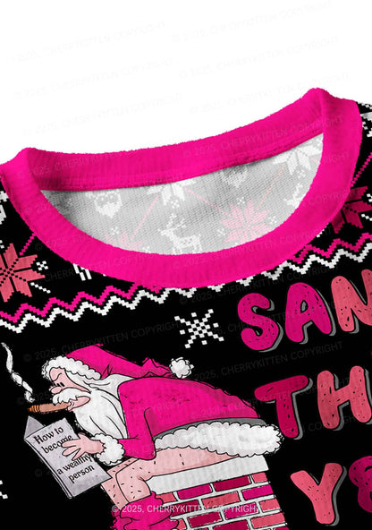 Santa Thinks Youre A Cxxt Y2K Christmas Crop Knit Sweatshirt Cherrykitten