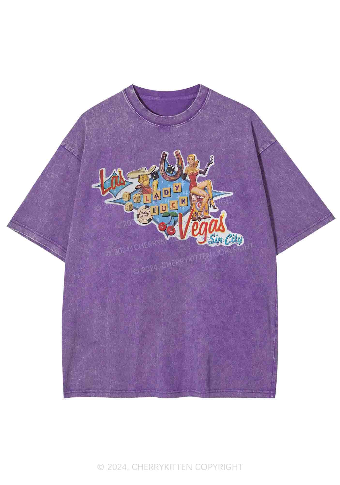 Las Vegas Sin City Lady Luck Y2K Washed Tee Cherrykitten
