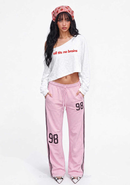 All Txts No Brains Y2K Off Shoulder Long Sleeve Crop Top Cherrykitten