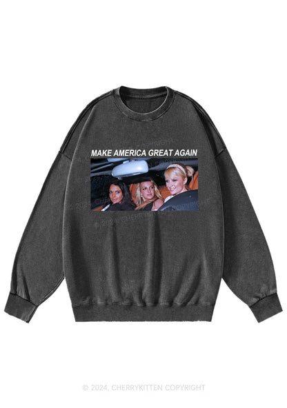 Make America Great Again Y2K Washed Sweatshirts Cherrykitten