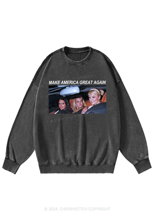 Make America Great Again Y2K Washed Sweatshirts Cherrykitten