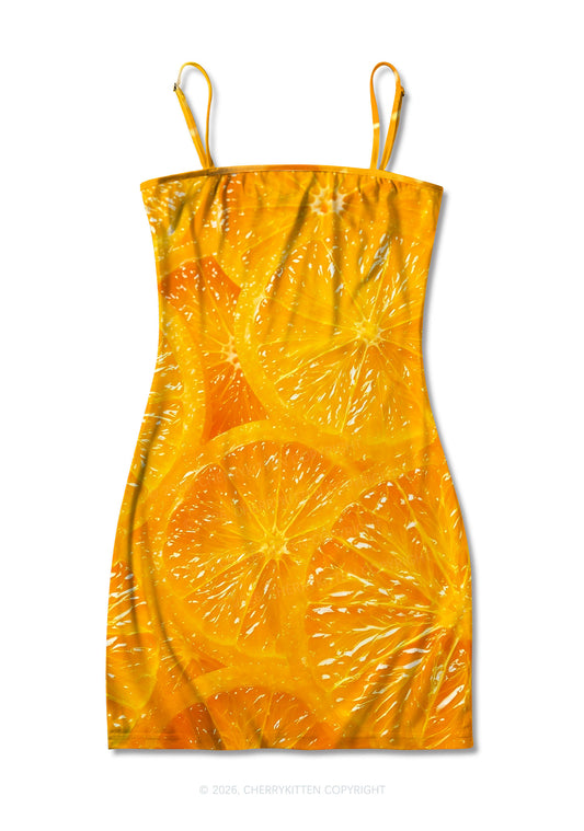 Orange Slice Y2K Print Slip Dress Cherrykitten