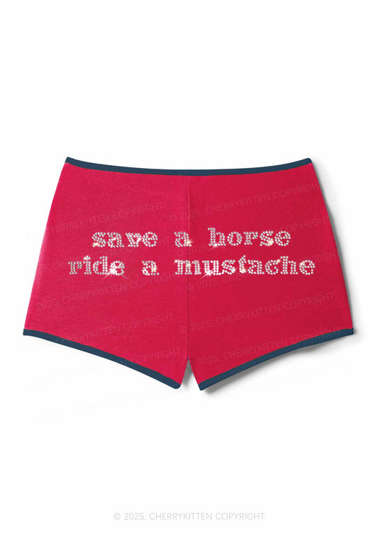 Rhinestone Ride A Mustache Y2K Booty Shorts Cherrykitten