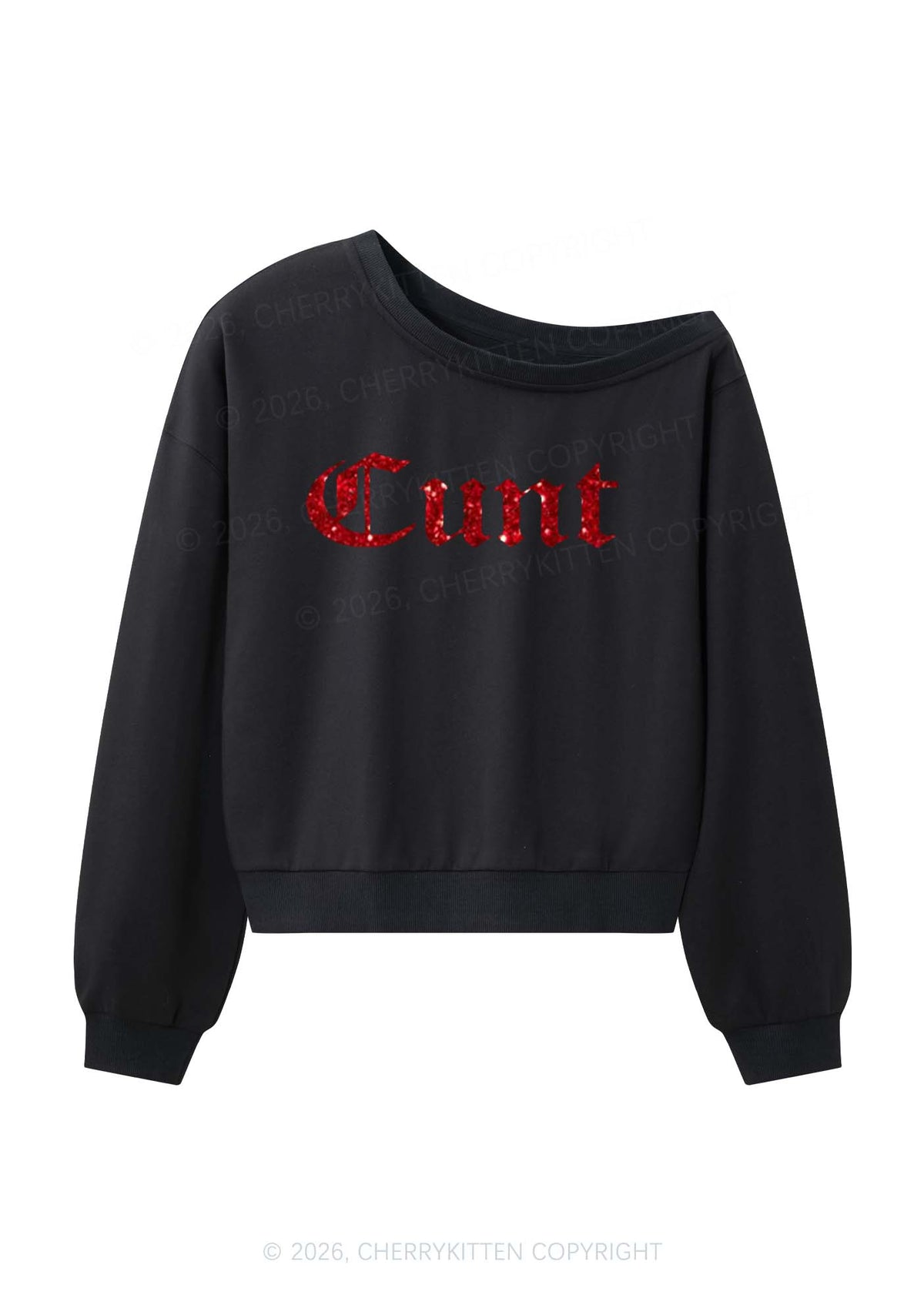 Glitter Cxxt Y2K Off Shoulder Sweatshirts Cherrykitten