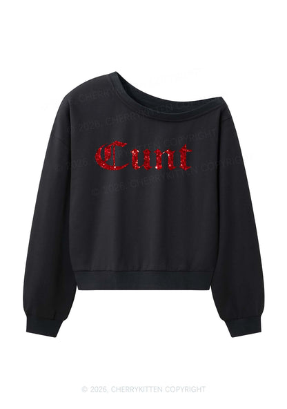 Glitter Cxxt Y2K Off Shoulder Sweatshirts Cherrykitten