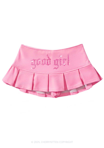 Rhinestone Good Girl Y2K Mini Pleated Skirts Cherrykitten