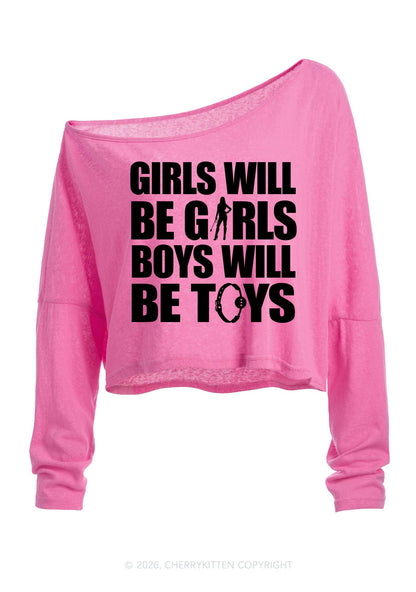 Girls Toys Y2K Off Shoulder Long Sleeve Crop Top Cherrykitten