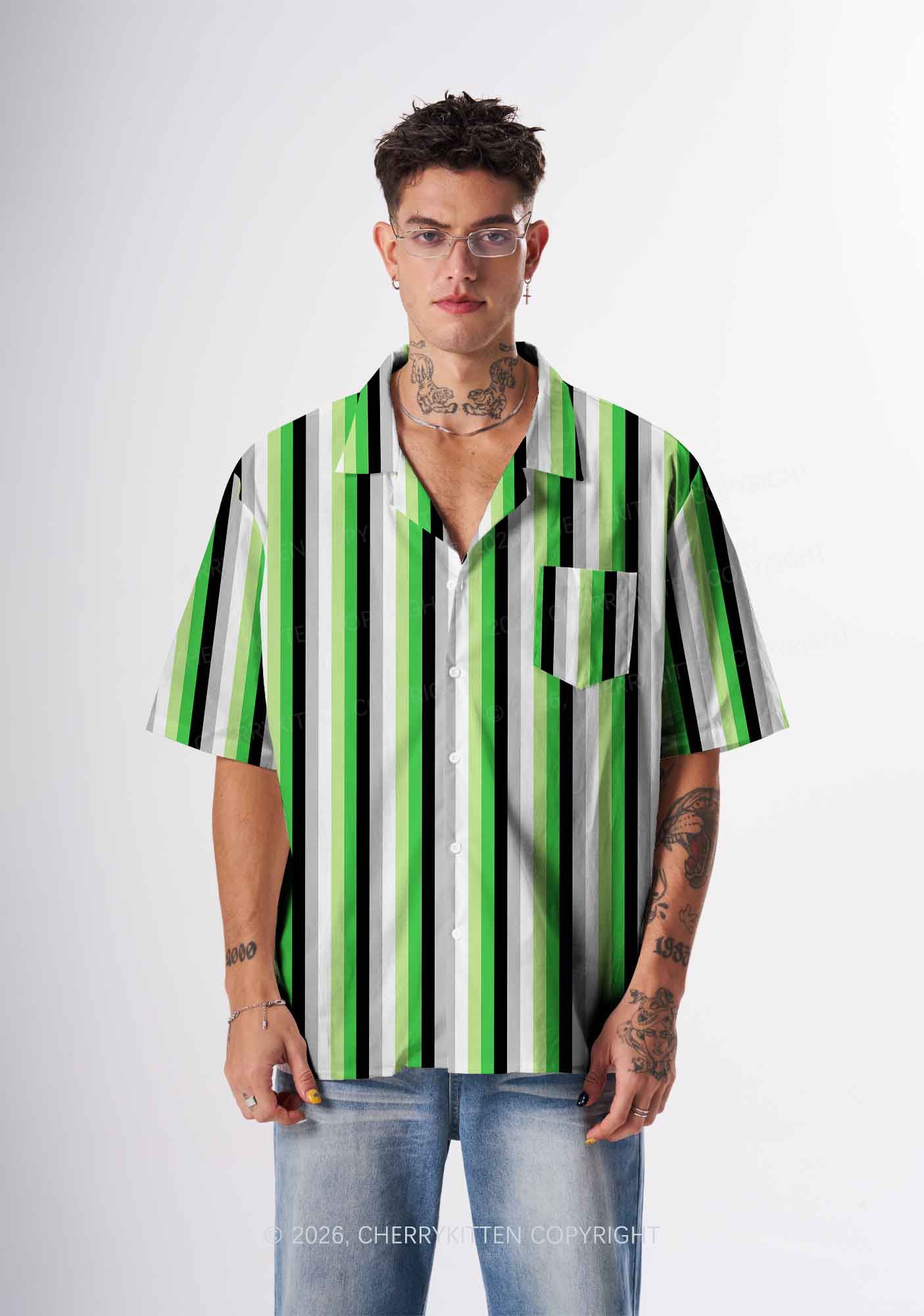 Aromantic Flag Pride Y2K Print Shirt Cherrykitten