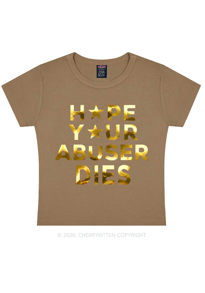 Abuser Dies Silver Foil Printed Y2K Baby Tee Cherrykitten