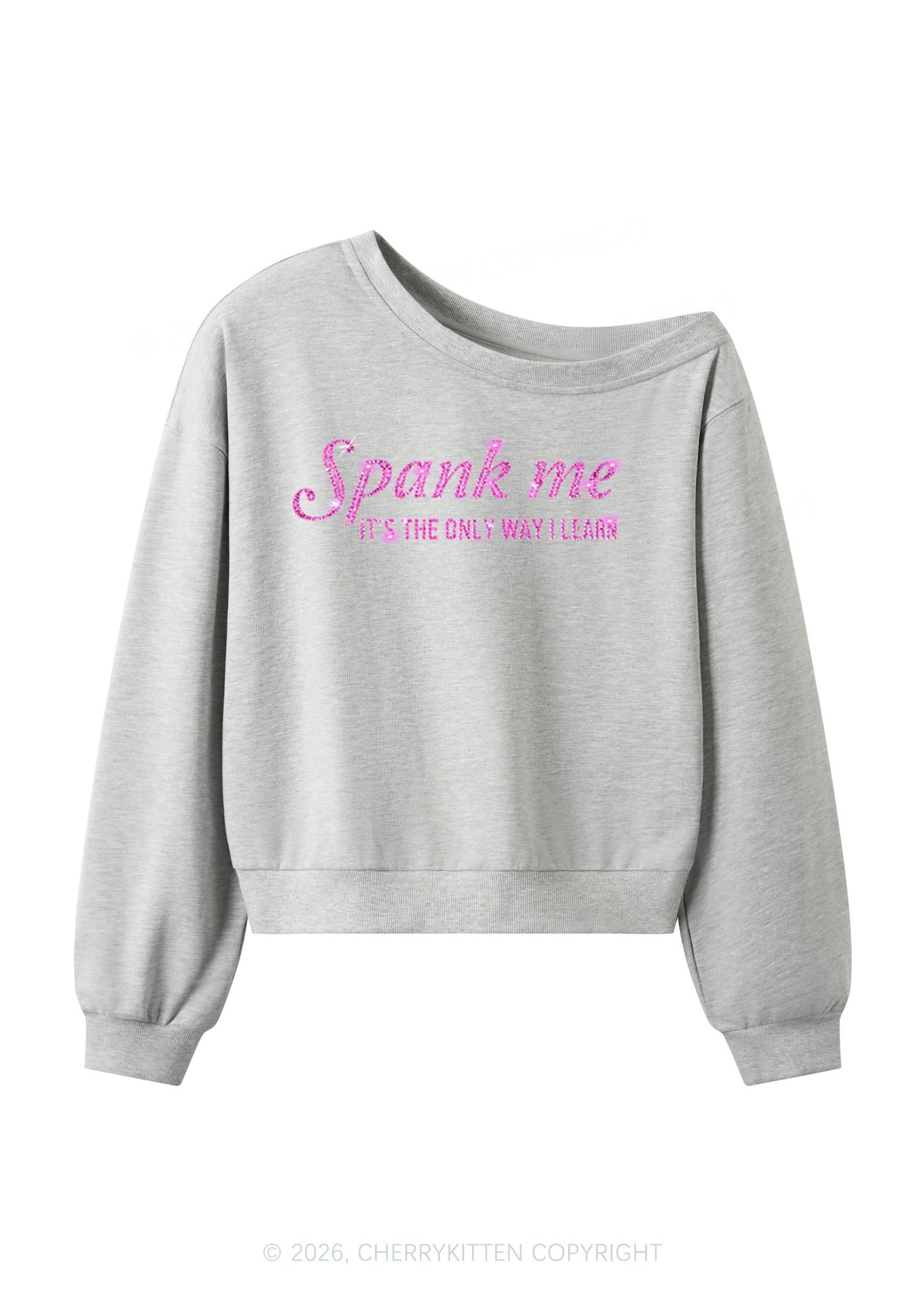 Rhinestone Spank Me Y2K Off Shoulder Sweatshirts Cherrykitten