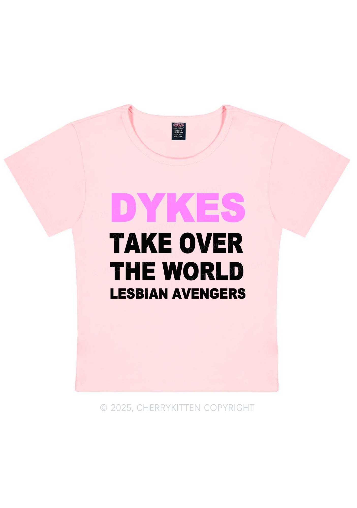 Dyke Take Over The World Y2K Baby Tee Cherrykitten