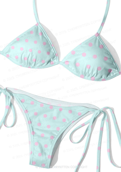 Mint Blue And Pink Dots Y2K Print Bikini Set Cherrykitten