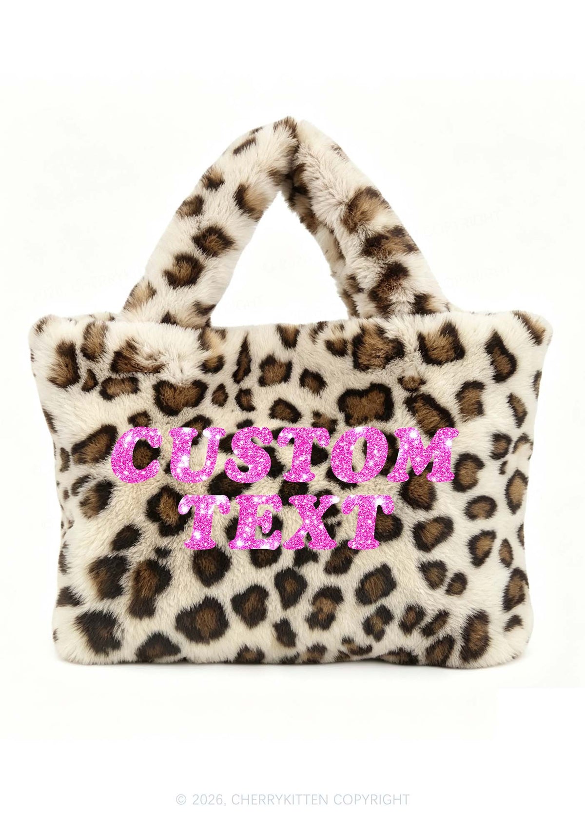 Glitter Custom Text Y2K Plush Leopard Handbag Cherrykitten