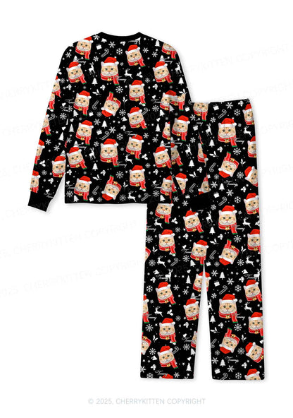 Custom Cat Face Y2K Print Long Sleeve Pajama Set Cherrykitten