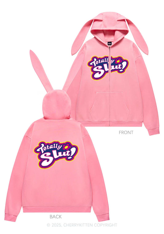 Totally Slxt Y2K Bunny Ear Zip Hoodie Cherrykitten